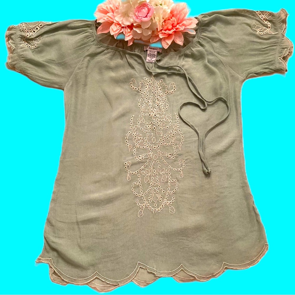 Vintage Sage Green Embroidered Top